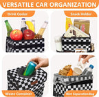 Car Trash Can Bin with Lid Hanging for Back Seat, Car Accessories for Women Men Leak Proof Automotive Garbage Cans Leakproof Vehicle Trash Can for Truck SUV,Black White Checkered