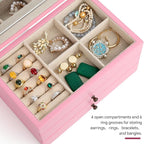 Meangood Jewelry Box Organizer for Women, 3 Layer Large Jewelry Storage Case, Rustic Wooden Jewelry Box with Mirror & Ring Tr