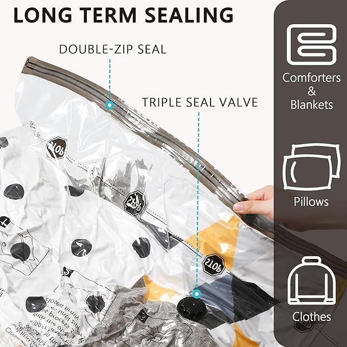Vacuum Storage Bags, Compression Packing Space Saver Seal Bags for Clothing Bedding Comforters Blankets Pillows, 14 Jumbo