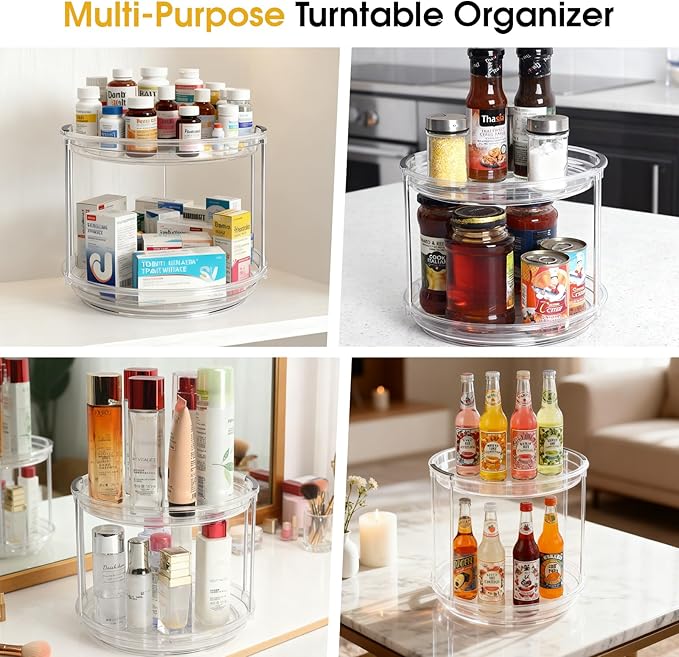 2 Pack Medicine Cabinet Organizer, Rotary Turntable Organizer for Medicine and Vitamin Bottles, Under Sink Organizer for Medi