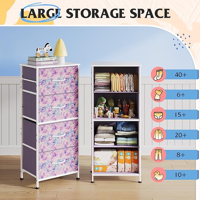 WLIVE Dresser with 4 Drawers, Storage Tower, Organizer Unit, Fabric Dresser for Bedroom, Hallway, Entryway, Closets, Sturdy S
