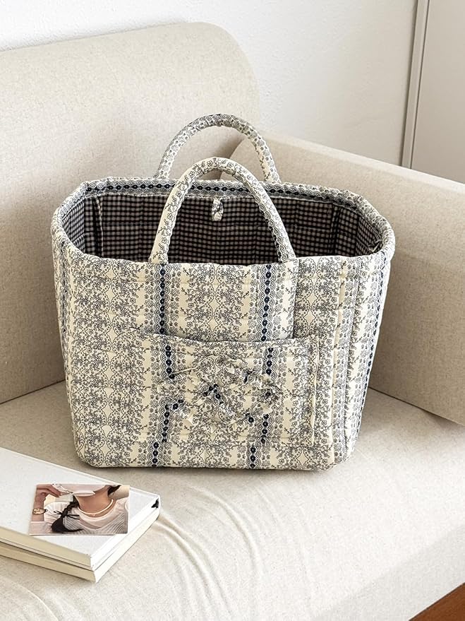 Storage Basket Boho Fabric Large Collapsible Floral Laundry Nursery Hamper Portable Folding Storage for Clothes Toys (Vine-Bl