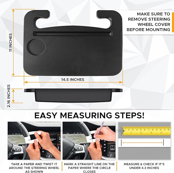 EcoNour 3-in-1 Steering Wheel Tray with Car Seat Gap Filler Organizer (1 Pack) | Food Table for Eating in Car | Laptop Desk, iPad Holder and Storage Box in-Between Seat Organizer | Car Accessories