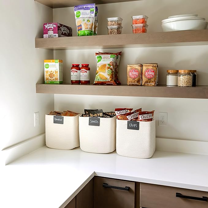 NaturalCozy Storage Cubes 11 Inch Cotton Rope Woven Baskets for Organizing, 3-Pack | Cube Storage Bin | Square Storage Basket