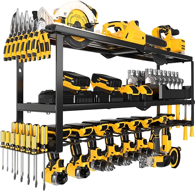 MOOMSINE Power Tool Organizer Wall Mount, Heavy Duty Metal Tool Storage Rack Loads 320lbs, 8 Cordless Drill Holder 3 Layer fo