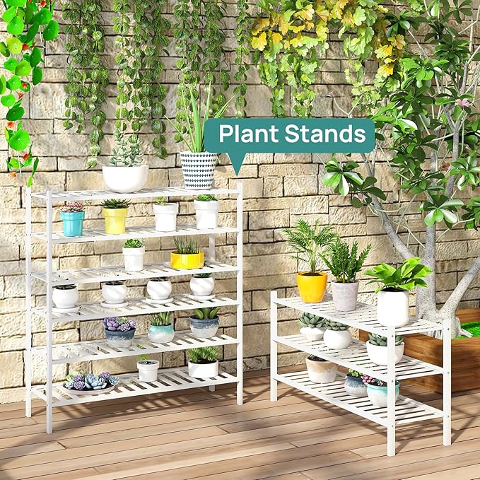 viewcare 3-Tier Long Shoe Rack, Bamboo Wood Shoe Rack for Closet, Entryway & Hallway, Stackable White Shoe Shelf Storage Orga