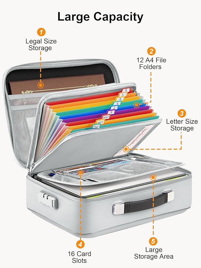SMARTAKE Fireproof Document Box with Lock, Hard Case Waterproof Safe Box File Organizer, for Important Documents Papers Passp