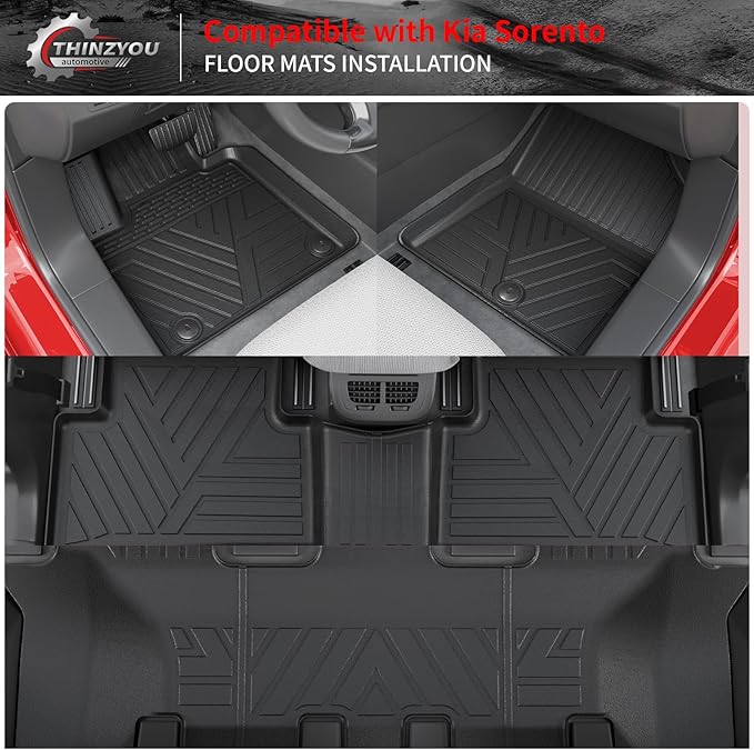 Floor Mats Compatible with 2021-2025 2026 Kia Sorento 6&7 Passenger Cargo Mat TPE Back Seat Cover Protector 2024 Sorento Accessories (Fit 6&7 Seats,Trunk Mat with Backrest Mats+Floor Mats)