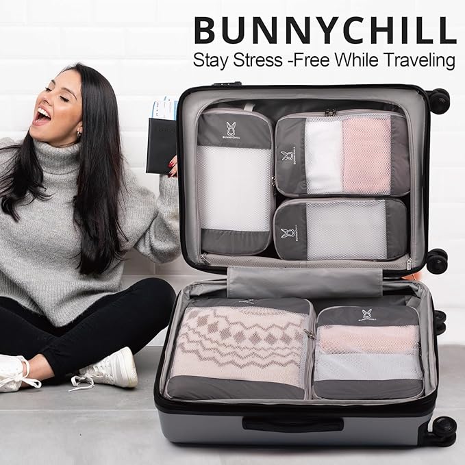 Compression Packing Cubes for Travel, Bunnychill Portable Zipper Packing Cube for Cloting, Expandable Space Saver Storage Lug