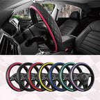 Road Comforts Leather Steering Wheel Cover – Black & Hot Pink, Universal Fit 14.5-15 Inch, Microfiber Leather, Anti-Slip & Br