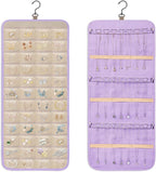 Dynoro Double-Sided Hanging Jewelry Organizer, Lavender Storage Roll for Earrings, Necklaces, Rings, 48 Pockets 21 Hooks, Dur