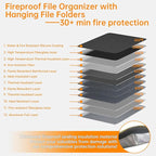 File Organizer with Lock,Fireproof Document Box,Hard Safe Box Includes 10 Hanging File Folders for Letter Size,Filing Cabinet