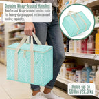 VENO 2 Pack Cooler Bag, Insulated Grocery Bags for Food Delivery, Collapsible Cooler, Reusable Shopping Bags for Groceries, Hard Bottom, Zippered, Foldable (Evergreen, 2 Pack)
