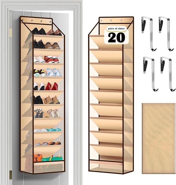 10 - Pocket Over - the - Door Hanging Shoe Organizers & Rack, Made of Sturdy 600D Oxford + Non - Woven Fabric, Space - Saving