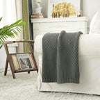 Chunky Cable Knit Throw Blanket Lightweight Grey 100% Organic Cotton Blanket for Sofa Couch Bed Baby Nursery, Rustic Shabby C