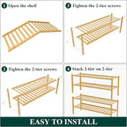 Smiry Bamboo Shoe Rack for Closet, 4 Tier Long Wooden Stackable Shoe Organizer, Free Standing Shoes Storage Shelf for Entrywa