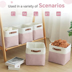 FinishingBo Cube Storage Baskets 6 Pack, 11x11 inch Cube Storage Bins with Leather Handles for Shelf Closet (White/ Pink)