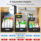 Under Sink Organizer, 2 Pack 2 Tier Pull Out Under Cabinet Organizer Shelf with Pad for Framed Cabinets, Metal Slide Out Unde