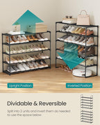SONGMICS Shoe Rack, 10-Tier Shoe Organizer, Metal Storage Shelf, Upright or Upside Down, for 44-55 Pairs, for Entryway, 11.8 