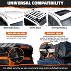 Mockins XXL 50 CuFt Car Rooftop Cargo Carrier Bag | Massive 85"x50"x20" Heavy Duty Car Luggage Roof Carrier Bag | All-Weather Vinyl Vehicle Soft-Shell Carriers with Anti-Slip Mat, Lock, Straps & Hooks