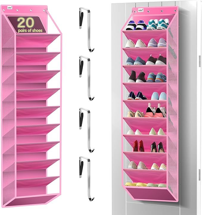 Kotkn 10 Tier Over The Door Organizer - Heavy Duty Hanging Storage Rack with Sturdy Oxford Fabric, Holds 20+ Pairs of Footwea