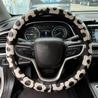 Vintage Groovy Flowers Car Leather Steering Wheel Cover - 15-inch Universal Microfiber- Soft & Breathable & Silicone Anti Sli