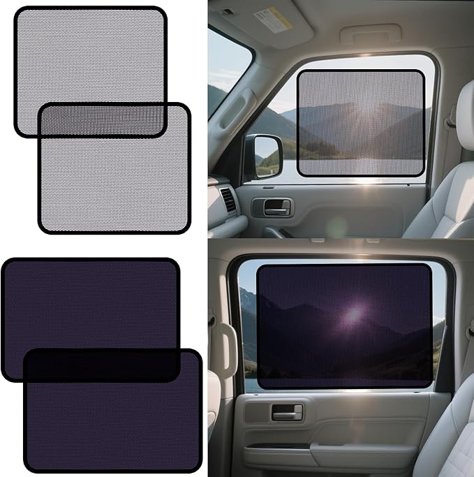 XCBYT 4-Pack Car Window Shades for Baby & Driver- Static Cling Side Window Sun Shade Combo with Transparent & Semi-Transparent - Car Window Covers with Glare & UV Blocker, Privacy Protection