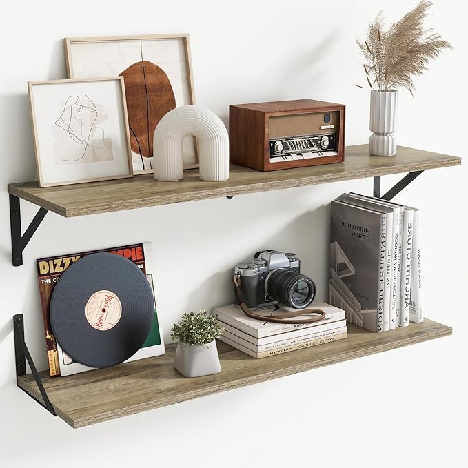 Deep Floating Shelves for Wall,36Wx8D Wall Mounted Shelves Set of 2,Wall Storage Floating Shelf with Sturdy Metal Brackets fo