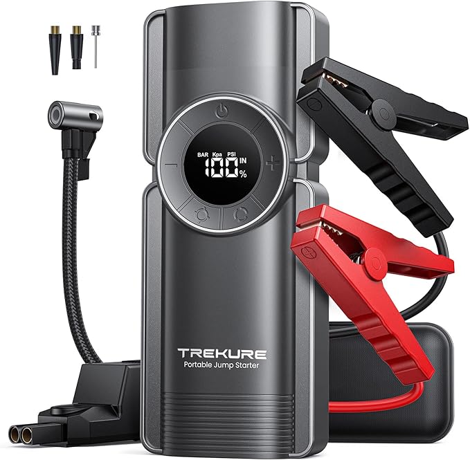 TREKURE Portable Car Jump Starter with Air Compressor, 150PSI 5000A Car Battery Jump Starter Battery Pack (9L Gas/8L