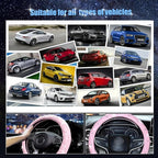 SuperKaKa Pink Steering Wheel Cover 2026, Auto Cute Diamond Bling Comfort Leather Girly Car Interior Accessories Protector Sp