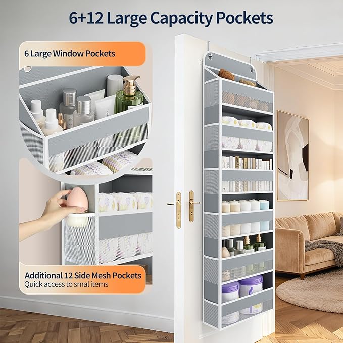 Yecaye Over Door Organizer, 60 lbs Load Capacity, Metal Hanging Storage with 6 Shelves for Toys, Bathroom, Nursery, Dorm Room