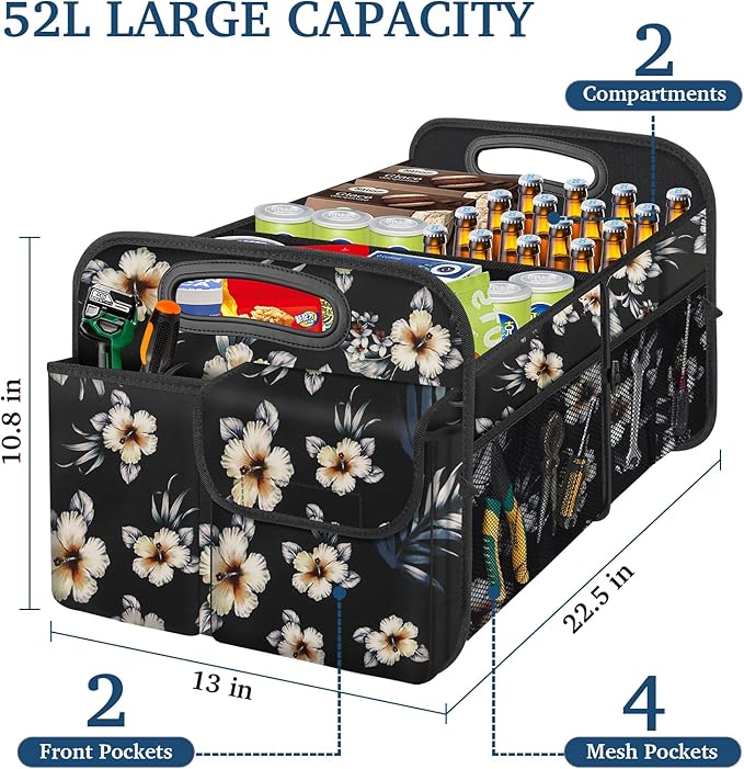 Femuar Car Trunk Organizer, Car Storage Organizer with Large Capacity Waterproof Collapsible Trunk Organizer for Car Suv/Jeep/Sedan