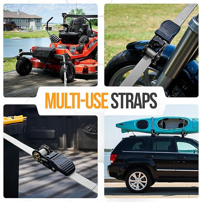 FORTEM Ratchet Straps, Tie Down Strap Set 1650lb Break Strength, 4 Pack 15ft x 1in, 4 Soft Loops, Moving Straps Tie Downs, Cargo Cam Buckles for Trucks, Carry Bag, for Men