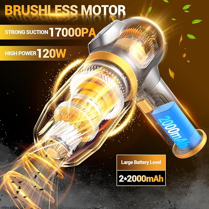 Portable Car Vacuum Cordless Mini Handheld Vacuums Cleaner Rechargeable with LCD Display and Multi-Nozzles, High Power Hand h