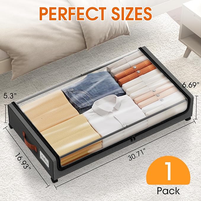 Under Bed Storage with Wheels 1Pack Storage Containers with Clear Window&Label Under Bed Drawers Rolling Under Bed Storage fo
