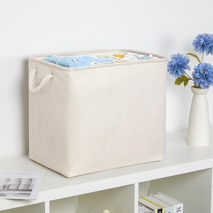 Bidtakay Extra Large Storage Baskets for Organizing Clothes Storage Bins 3 Pack Fabric Storage Bins for Shelves Linen Collaps