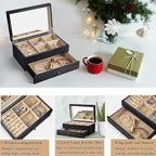 Meangood Jewelry Box Organizer for Women, 2 Layer Large Jewelry Storage Case, Rustic Wooden Jewelry Box with Mirror & Ring Tr
