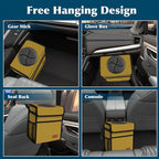 Femuar Car Trash Can with Lid - Leak Proof, Waterproof Garbage Can for SUV Front Seat, Multipurpose Car Hanging for Headrest, Collapsible and Portable with Storage Mesh Pocket, Khaki