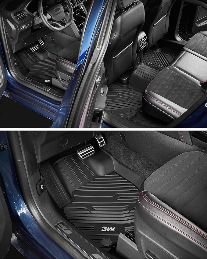 3W Ford Explorer Floor Mats Custom Fit for 2020-2025 2026, All Weather TPE Floor Liner Liner for Ford Explorer Accessories 1st and 2nd Row Car Mats (Includes Explorer Hybrid)