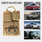 tactical car seat back organizer and storage truck seat covers with a Molle Vehicle Panel and 5 Different Size Molle Pouches for most models such as Jeep,SUV,Pickup(Khaki)