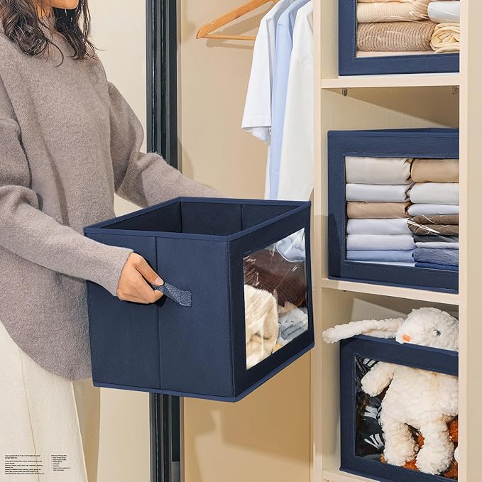 Homsorout Stackable Storage Bins with Lids - Large Storage Box with Lids, Foldable Closet Boxes for Organizing, Wardrobe Clot