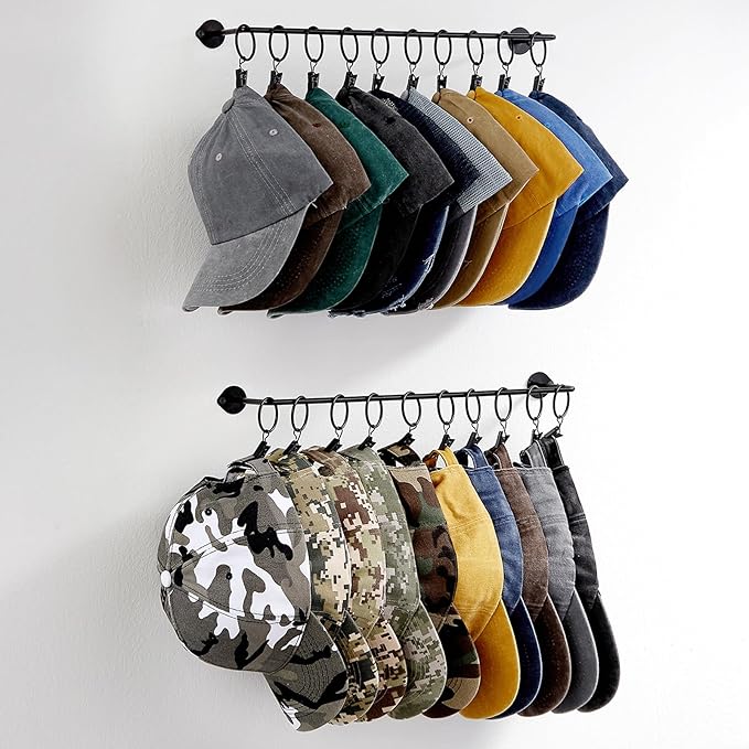 Viklluyr Hat Rack for Baseball Cap Hat Storage with 20 Hooks - Modern Metal Hat Organizer Wall Mounted Caps Hanger Set of 2 f