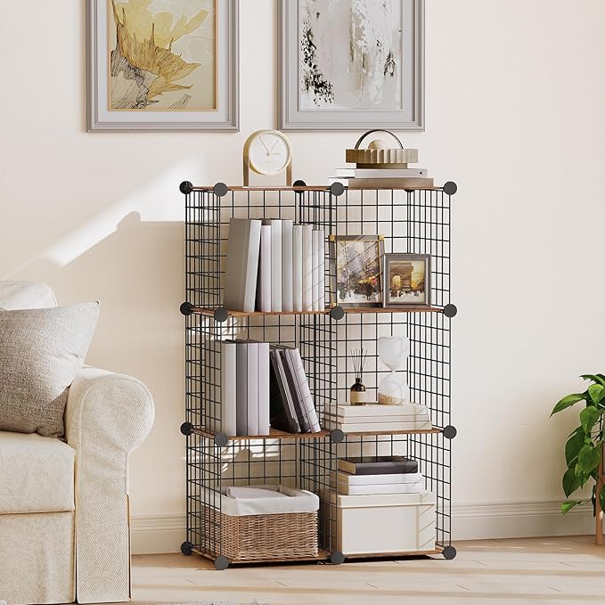 HOOBRO Wire Cube Storage Organizer, 6-Cube Shelves, Modular Shelves with Metal Grid, DIY Closet Cabinet for Living Room, Bedr