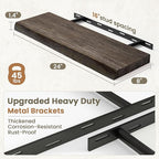 Fun Memories Floating Shelves for Wall Decor Set of 2-24 Inch Solid Elm Wood Live Edge - Rustic Walnut Wall Shelves with Invi