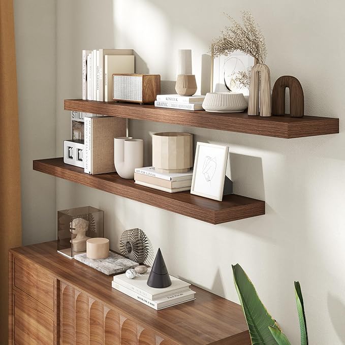 55 Inch Floating Shelves for Wall, 8 Inch Deep Floating Shelf for Storage & Display, Rustic Wall Mounted Shelf with Invisible