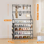 OYREL Shoe Rack 5 Tier Shoe Racks Organizer 20-25 Pairs Shoes Rack for Closet Entrance Shoe Storage Organizer with Hooks and 