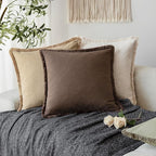 Foindtower Set of 2 Decorative Linen Fringe Throw Pillow Covers Cozy Boho Farmhouse Cushion Cover with Tassels Soft Accent Pi