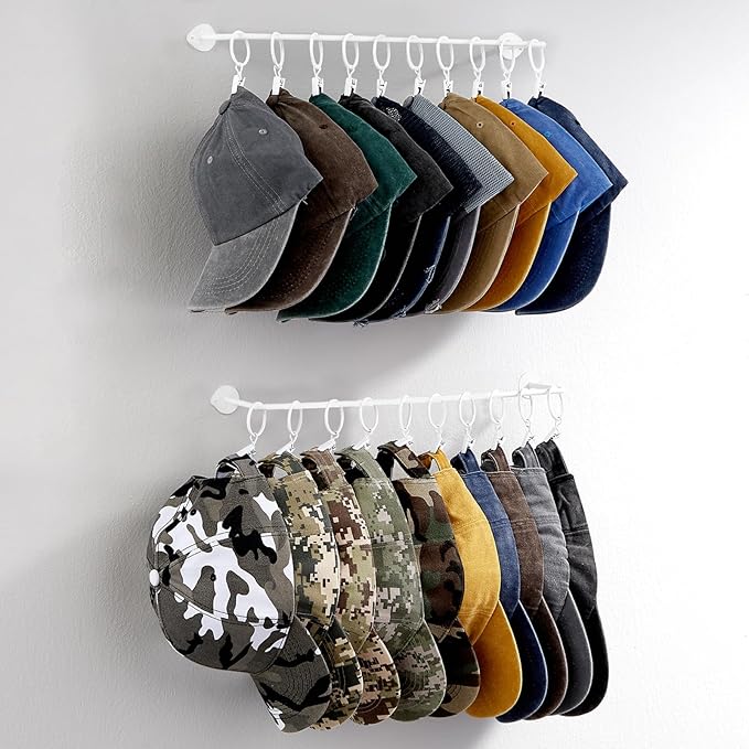 Viklluyr Hat Wall Rack Cap Organizer: Baseball Hat Racks Display Holder with 20 Hooks Modern Metal White Hats Storage Wall Mo