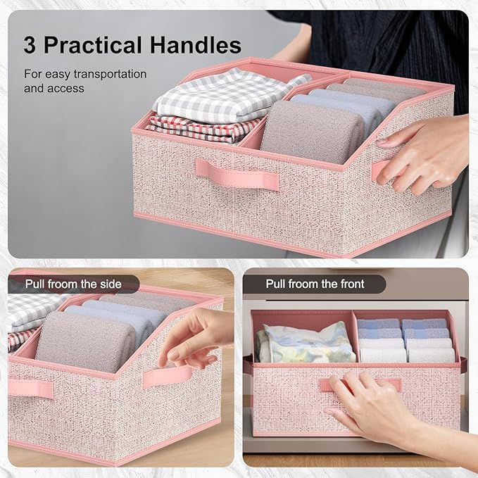 Closet Storage Bins 6 Pack, Large Closet Organizer Baskets with Divider & Handles,Trapezoid Fabric Shelf Organizers, Collapsi