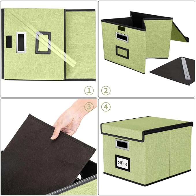 Huolewa File Organizer Box with Lid, Collapsible File Folder Organizer for Office Document Storage, Filing Box with Plastic S